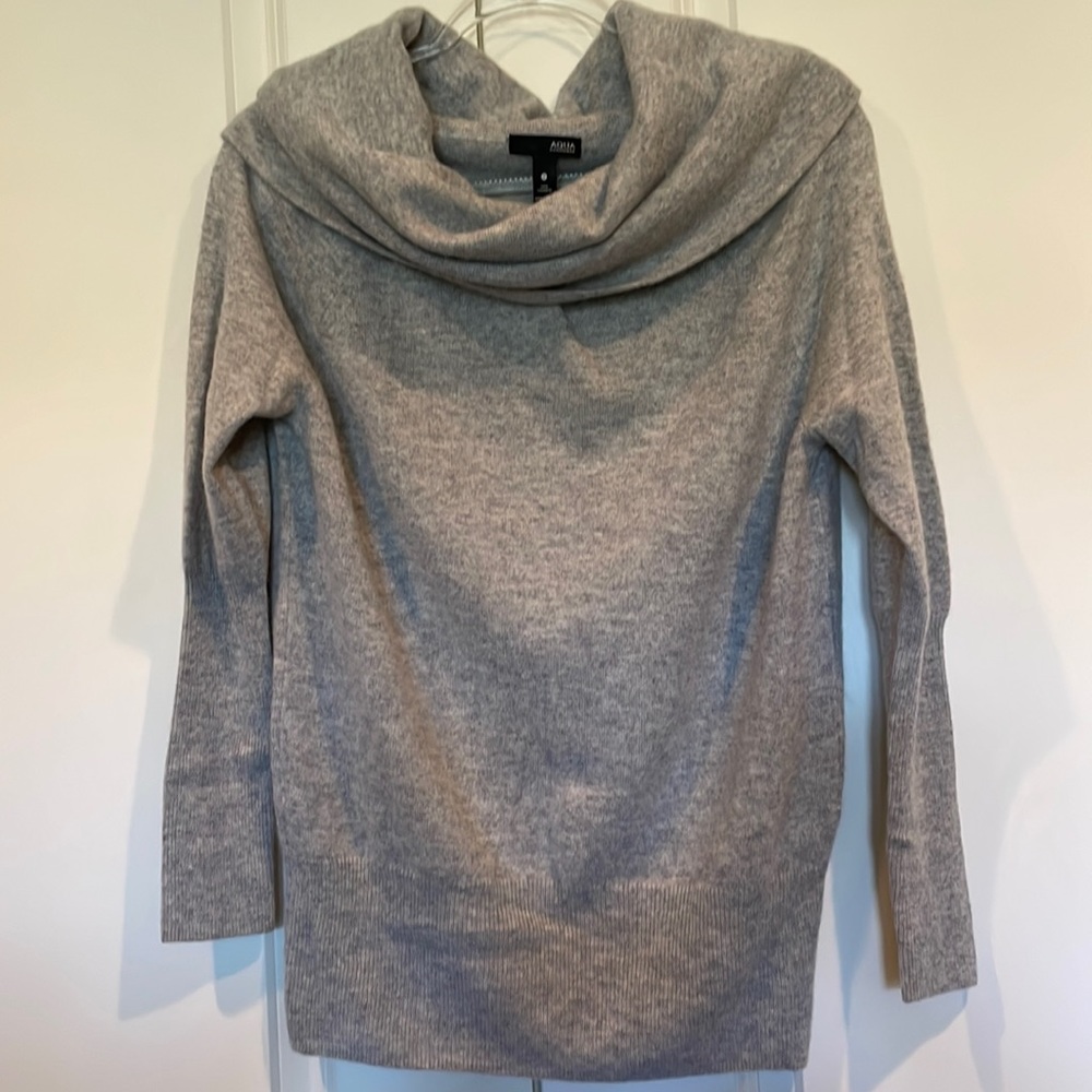 Aqua Cashmere Cowl/Off-Shoulder Grey Sweater